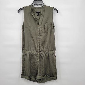 H&M Women Green Button-down Collarless Sleeveless Romper Shorts Size 6